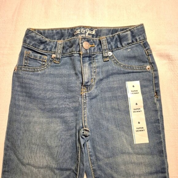 Cat & Jack girls size 6 super skinny stretch adjustable waist, light wash, NWT - Picture 2 of 7